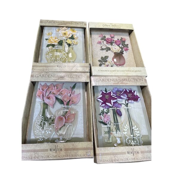Cheri Blum 2003 VTG Set 4 7"x5.5" floral 3D Resin Wall Plaques SKU 9515 - Picture 11 of 11